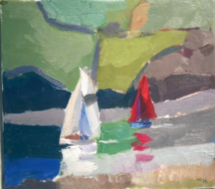 Yachts on the River Dart J Bailey oil on board 25.5 x 28cm SOLD