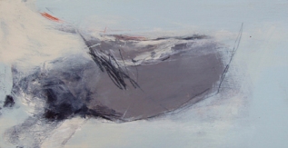Atlantic Coast Early Morning Angela Charles SOLD acrylic and coloured pencil on wooden panel 15 x 30cm
